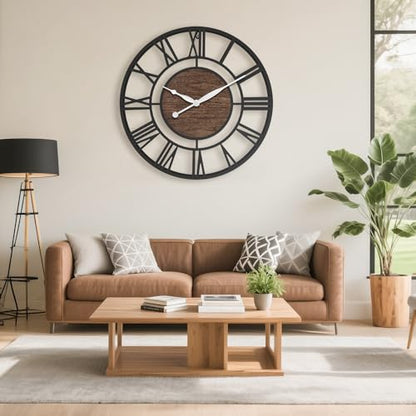 16 Inch Black Roman Numerals Large Wall Clock with Walnut Dial - color: Black Walnut, size: 16 inch