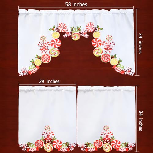 Simhomsen Embroidered Candy Cane Kitchen Window Curtain Swag and Tiers Set for Christmas Holiday (Candy Cane) - color: Candy Cane