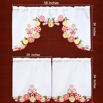 Simhomsen Embroidered Candy Cane Kitchen Window Curtain Swag and Tiers Set for Christmas Holiday (Candy Cane) - color: Candy Cane