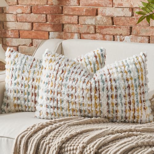 AmHoo Set of 2 Boho Chenille Pillow Cover,12 x 20-Inch Brown White - color: Brown White, size: 20" x 12" (Pack of 2)