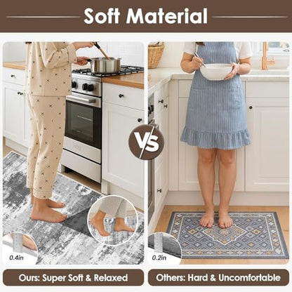 Kitchen Rugs Sets of 3 Non Slip Washable Mats for Floor, Gray - color: Grey