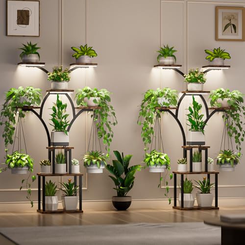 Elbourn Plant Stand Indoor with Grow Light - 8 Tiered 60" Plant Shelf - color: Brown