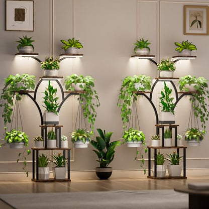 Elbourn Plant Stand Indoor with Grow Light - 8 Tiered 60" Plant Shelf - color: Brown