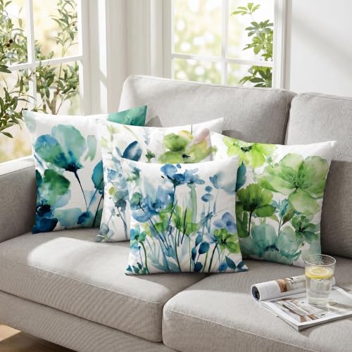 COMMINY Green Floral Throw Pillow Covers 20x20 Set 6 Farmhouse Summer Decor - color: Green Flower, size: 20" x 20" (Pack of 6)