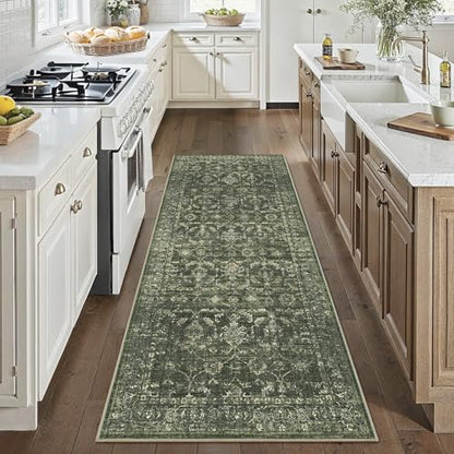 3x7 Washable Kitchen Runner Rug Non-Slip Boho Dark Green Throw Carpet - color: Dark Green, size: 3' x 7' (Runner)