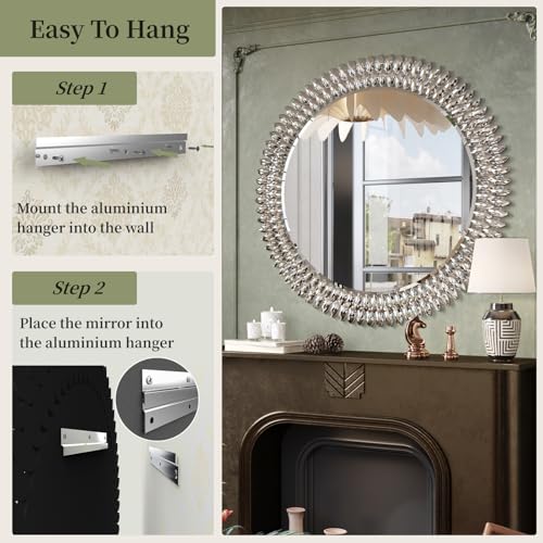 Kelly Miller 36" Jeweled Luxury Round Decorative Wall Mirror - size: 36"L x 36"W