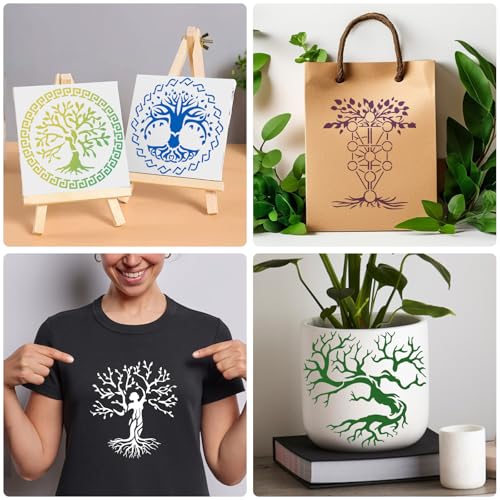 Yazhiji 15Pcs 6 x 6 Inch Tree of Life Stencil, Reusable Stencils for Painting on Wood Decoration Painting Templates for Wall Floor DIY Decorations Christmas Gifts for Kids - style: Tree of Life