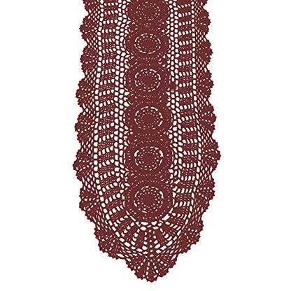 KEPSWET Cotton Handmade Crochet Lace Oval Table Runner Wine Red 12x36 Inch - color: Wine Red, size: 12"x36"
