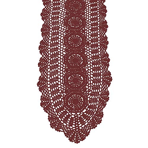 KEPSWET Cotton Handmade Crochet Lace Oval Table Runner Wine Red 12x48 Inch - color: Wine Red, size: 12"x48"