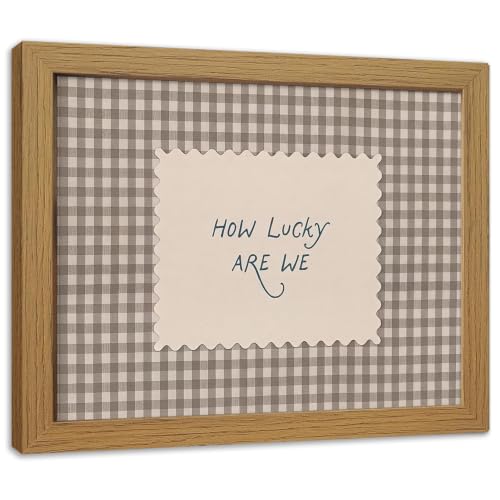 Kownzev How Lucky Are We Wall Art, Brown Gingham Wood Framed Canvas 8x10 - color: Brown luck, size: 10"L x 8"W