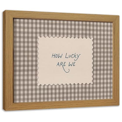 Kownzev How Lucky Are We Wall Art, Brown Gingham Wood Framed Canvas 12x16 - color: Brown luck, size: 16"L x 12"W