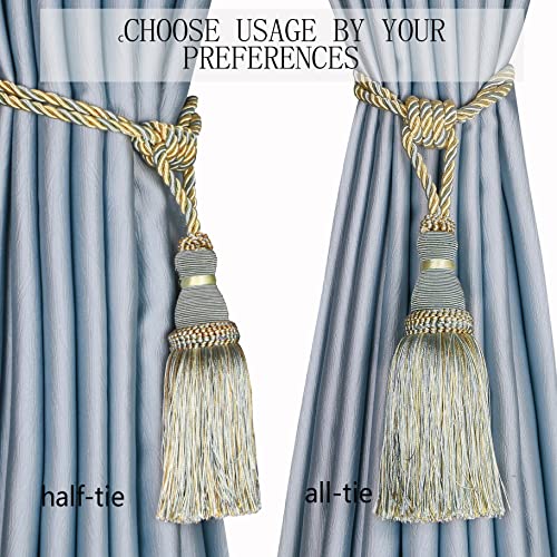 BEL AVENIR 2 Pack Curtain Tiebacks Tassel Drapery Tie-Backs Rope Holdbacks - color: Blue, size: 2 Pack