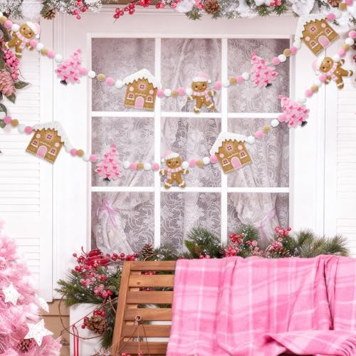 Jansun 8.2 Ft Pink Christmas 3D Felt Garland - color: Pink