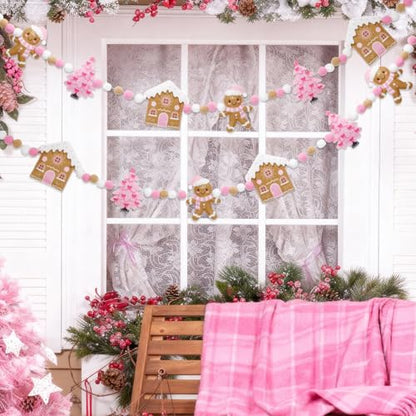 Jansun 8.2 Ft Pink Christmas 3D Felt Garland - color: Pink