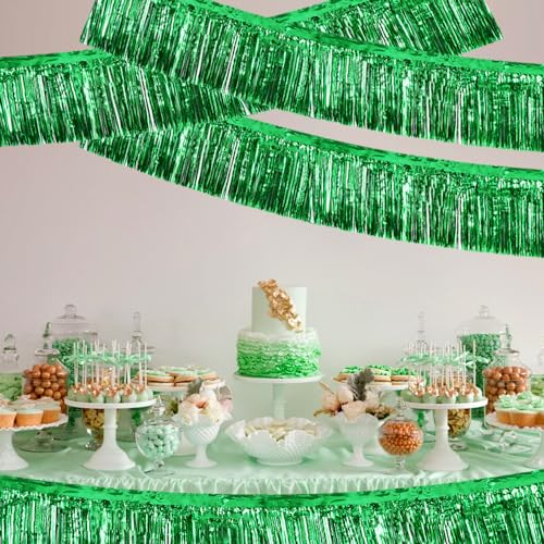 BEISHIDA Green Fringe Garland Banner 3Pack 30ft Wall Tinsel Foil Streamers - color: Green