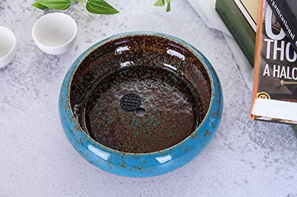 VanEnjoy 7.3 inch Round Large Shallow Succulent Ceramic Glazed Planter Pots with Drainage Hole, Bonsai Pots Garden Decorative Cactus Stand Flower Container (Blue) - color: Blue
