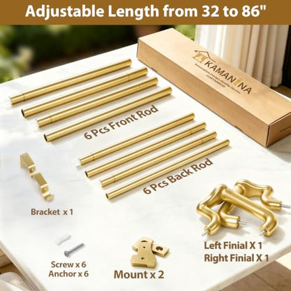 KAMANINA 2 Pack Double Curtain Rod 32 to 86 Inch, Gold Blackout Drapery Rod - color: Gold, size: 32-86" (2 Pack)