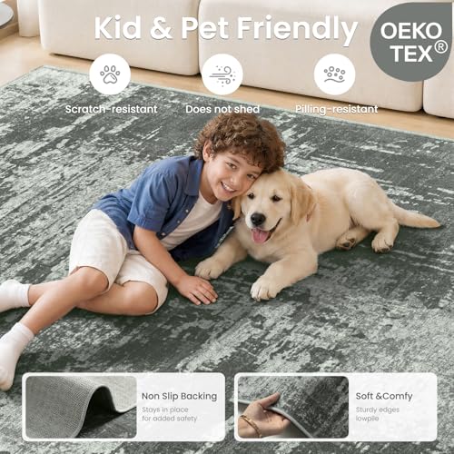 Merelax 4x6 Grey Washable Area Rug Non-Slip Faux Wool Abstract Carpet - color: Stone Grey, size: 4' x 6'(48''x72'')