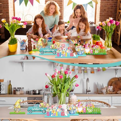 6 Pcs Spring Table Decorations Wood Tabletop Sign Spring Table Centerpieces Rustic Freestanding Tabletop for Home Restaurant Farmhouse Home Kitchen Shelves Party Decor(Gnome) - style: Gnome
