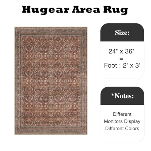 HUGEAR 2x3 Brick Red Vintage Distressed Washable Area Rug for Entryway - color: Retro | Brick Red, size: 2' x 3' (Rectangular)