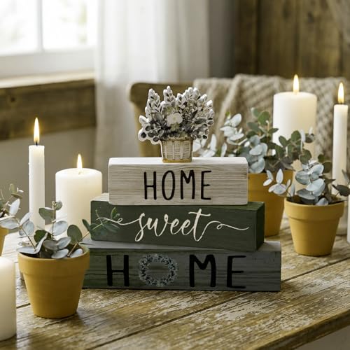 Cinnvoice 4 Pcs Farmhouse Wooden Tabletop Decor Green Eucalyptus Leaves - style: Eucalyptus Leaves