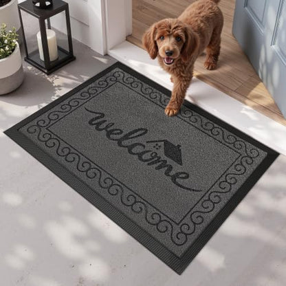 LUMI Outside Welcome Door Mat 20x32, Non-Slip Heavy Duty Dirt Trapper, Grey - color: Grey Welcome Home, size: 20"x32"