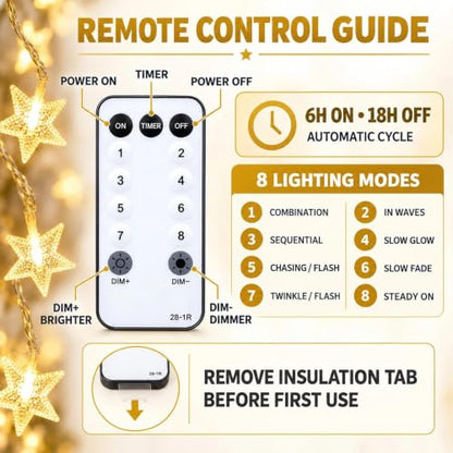 ANJAYLIA Star Light 100 LED Plug in String Light with Remote & Timer - color: Warm White 42 FT