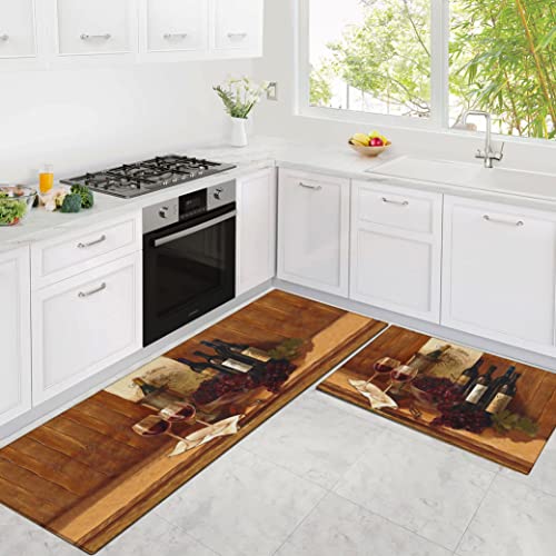 Wine Kitchen Rugs and Mats for Floor 2 Piece Sets, Farmhouse Wine Kitchen Rug in Front of Sink for Standing for Country Kitchen Decor 17"X30"+17"X47" - color: Wine Kitchen Mat-2