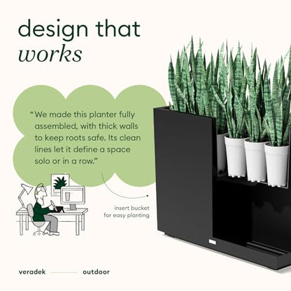 Veradek Block Series Span Planter - Tall Rectangular Outdoor Planter - color: Black, size: Medium - 2 Pack