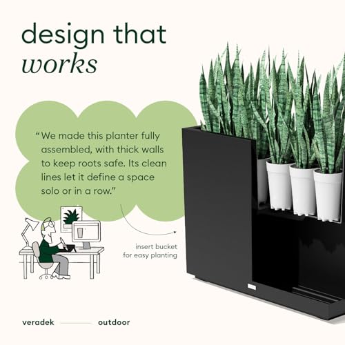 Veradek Block Series Span Planter - Tall Rectangular Outdoor Planter - color: Black, size: Medium