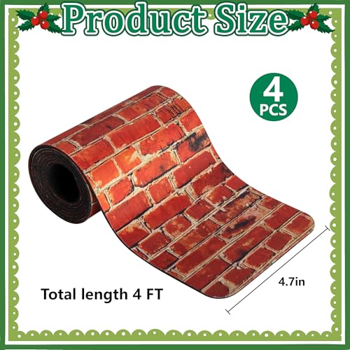 4 Pcs Christmas Village Red Brick Road, Christmas Villages Accessories - color: 47.2"x 4.7"-red