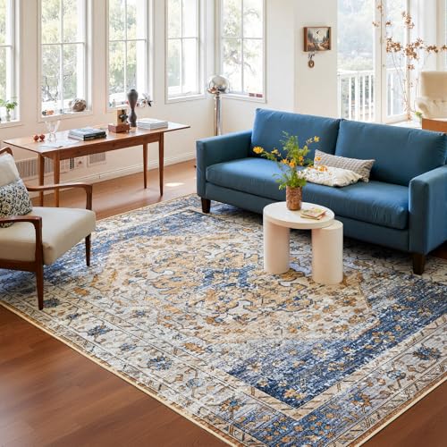 Amearea Vintage Design Area Rugs for Living Room Bedroom 4x6, Blue/Orange - color: Blue/Orange, size: 4' X 6' (Rectangular)