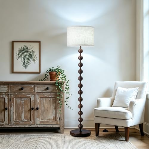 62" Farmhouse Floor Lamp with Remote, Dimmable Standing Lamp, Walnut Grain - color: Walnut Wood Grain