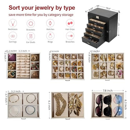 BOOVO Large Jewelry Box for Women 6 Layer - color: Silver and Black, size: 6 Layer