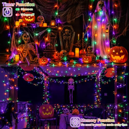 QITONG 2 Pack Battery Operated Halloween Lights, Each 33ft 100 LED - color: Purple Orange and Green, size: 2Pack
