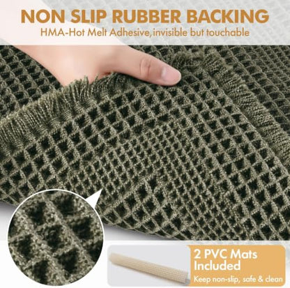 MIULEE Set of 2 Waffle Bathroom Rugs Green Boho Bath Mat 17x24 in - color: Green, size: 17''x24''