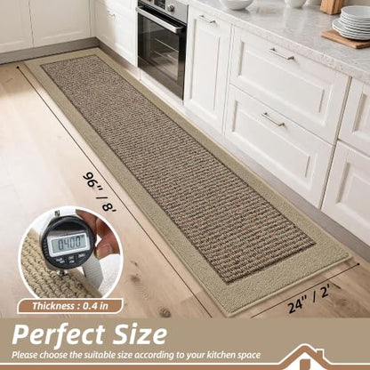 BEQHAUSE Kitchen Runner Rug 24"x96", Non Slip Kitchen Mat Washable, Taupe - color: Taupe, size: 24" X 96" (Rectangular)