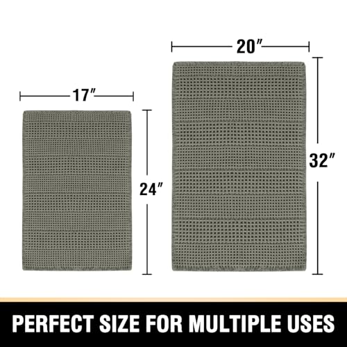 H.VERSAILTEX Waffle Bath Mat Super Absorbent Bathroom Mats Non Slip Bath Rugs for Bathroom Floor Machine Washable Ultra Soft Bathroom Rugs for Beside Tub, (32 x 20 Plus 24 x 17 - Inches, Smokey Olive) - color: Smokey Olive, size: 20" x 32" Plus 17" x 24"