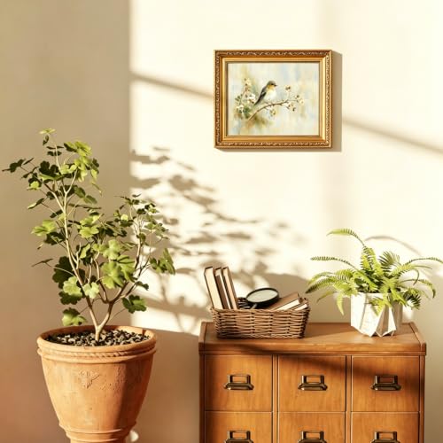 Vintage Framed Bird Wall Art, Antique Gold Framed Botanical Wall Decor Pictures, Rustic Bird Canvas Print, Cottagecore Bird Painting for Living Room Bedroom Bathroom - color: Bird, size: 12*16