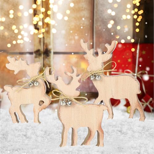 COCHIE Cute Christmas Tiered Tray Decor Indoor, Wooden Reindeer Christmas Tabletop Decorations and Xmas Tree Centerpiece, Reindeer Sign Standing Elk Decor for Home Party Decorations (Brown) - style: Brown