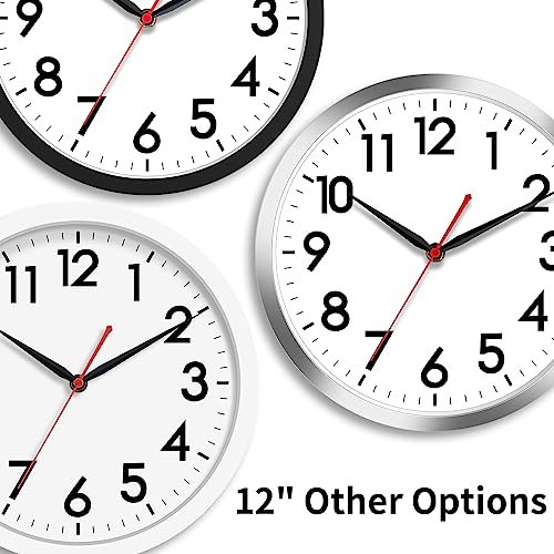 AKCISOT 12 Inch Wall Clock, Silent Battery Operated Analog Clock, Silver - color: B_silver, size: 12 Inch