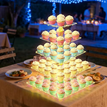 YestBuy 5 Tier Cupcake Stand for 60 Cupcakes with Yellow Lights - color: Yellow, size: 5 Tier Square