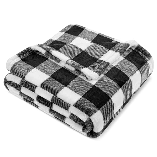 PAVILIA Black and White Buffalo Plaid Fleece Throw Blanket for Couch, Soft Checkered Flannel Blanket for Sofa, Plaid Christmas Couch Throw Bed, Warm Cozy Decorative Blanket Fall Decor Gift, 50x60 - color: Plaid White/Black, size: 50 x 60 Inches - Throw