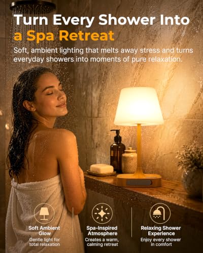 BUCASA Waterproof Shower Lamp Rechargeable Bathroom Shower Lights - color: Oak Wood Grain