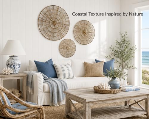 PEMAR Handwoven Jute Wall Hanging Baskets, Set of 3 Round Woven Wall Decor (22", 19", 15"), Decorative Wall Accents for Living Room, Bedroom and Entryway