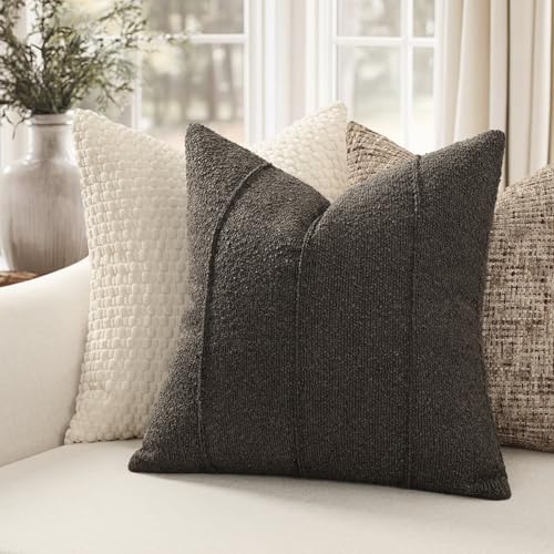 YCOLL Textured Boucle Throw Pillow Covers 18x18 Pack of 2 - Soft Neutral Striped Cushion Covers, Cozy Accent Decorative Pillow Covers for Couch, Sofa, Bed, Living Room (Dark Gray) - color: Dark Gray, size: 18" x 18" (Pack of 2)