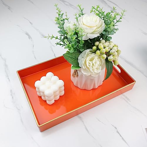 Spsyrine Orange Bathroom Vanity Tray with Handles for Dresser Tops - color: Orange
