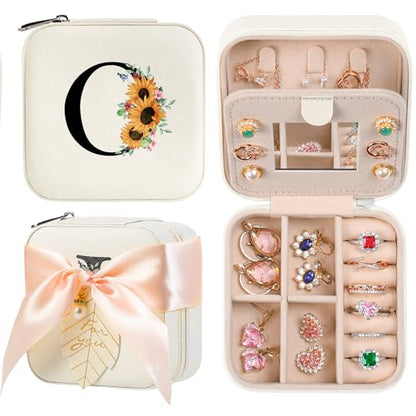 AYGXU Travel Jewelry Box for Women and Girls - Small Case With Initial A-Z - Teacher Gifts - color: white, size: O