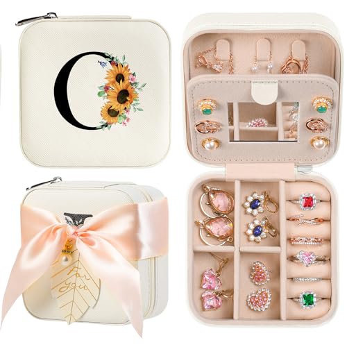 AYGXU Travel Jewelry Box for Women and Girls - Small Case With Initial A-Z - Teacher Gifts - color: white, size: O