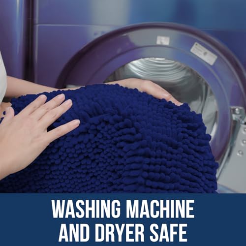 Muddy Mat® | Chenille Bathroom Rugs Quick Dry Microfiber Mats Non Slip Washable, Extra Thick, Soft and Highly Absorbent Bath Mats for Bathroom, Kitchen, and Shower Floor - Navy Blue 18"x28" - color: Navy Blue, size: 18" x 28"